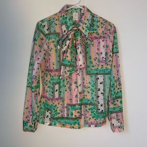 Vintage 70’s Pastels Shirt w/ Removable Tie Bow